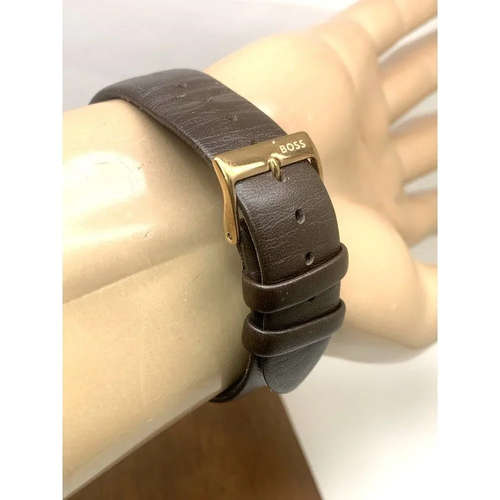 Hugo Boss Mens Watch 1514103 Tyler Quartz Rose Gold Blue Dial Brown Leather 43mm